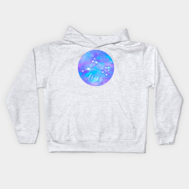 Aries zodiac sign. Aries constellation on galaxy sky Kids Hoodie by Orangerinka